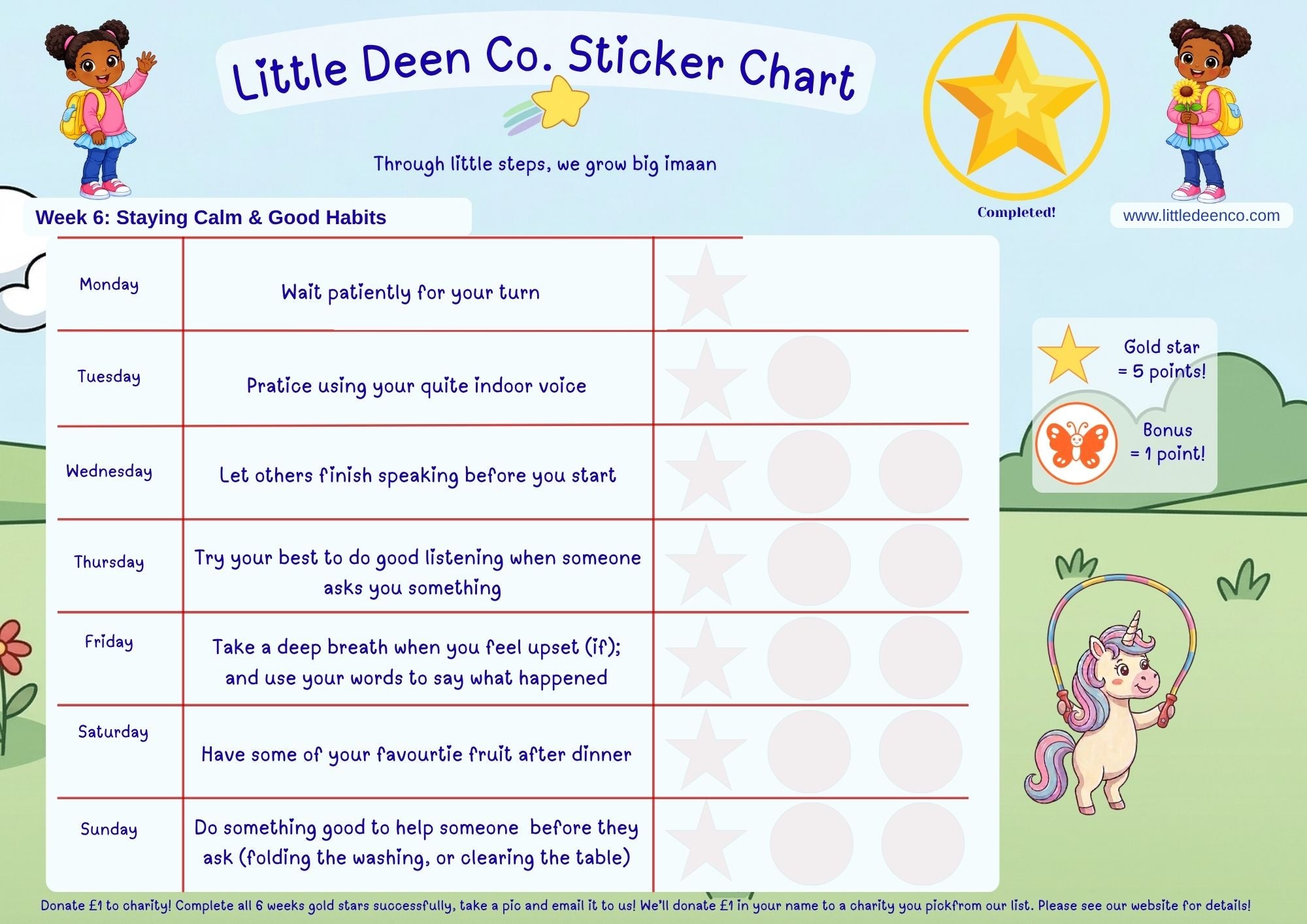 3 - 5 year old Deen Reward Sticker Chart Girl 2