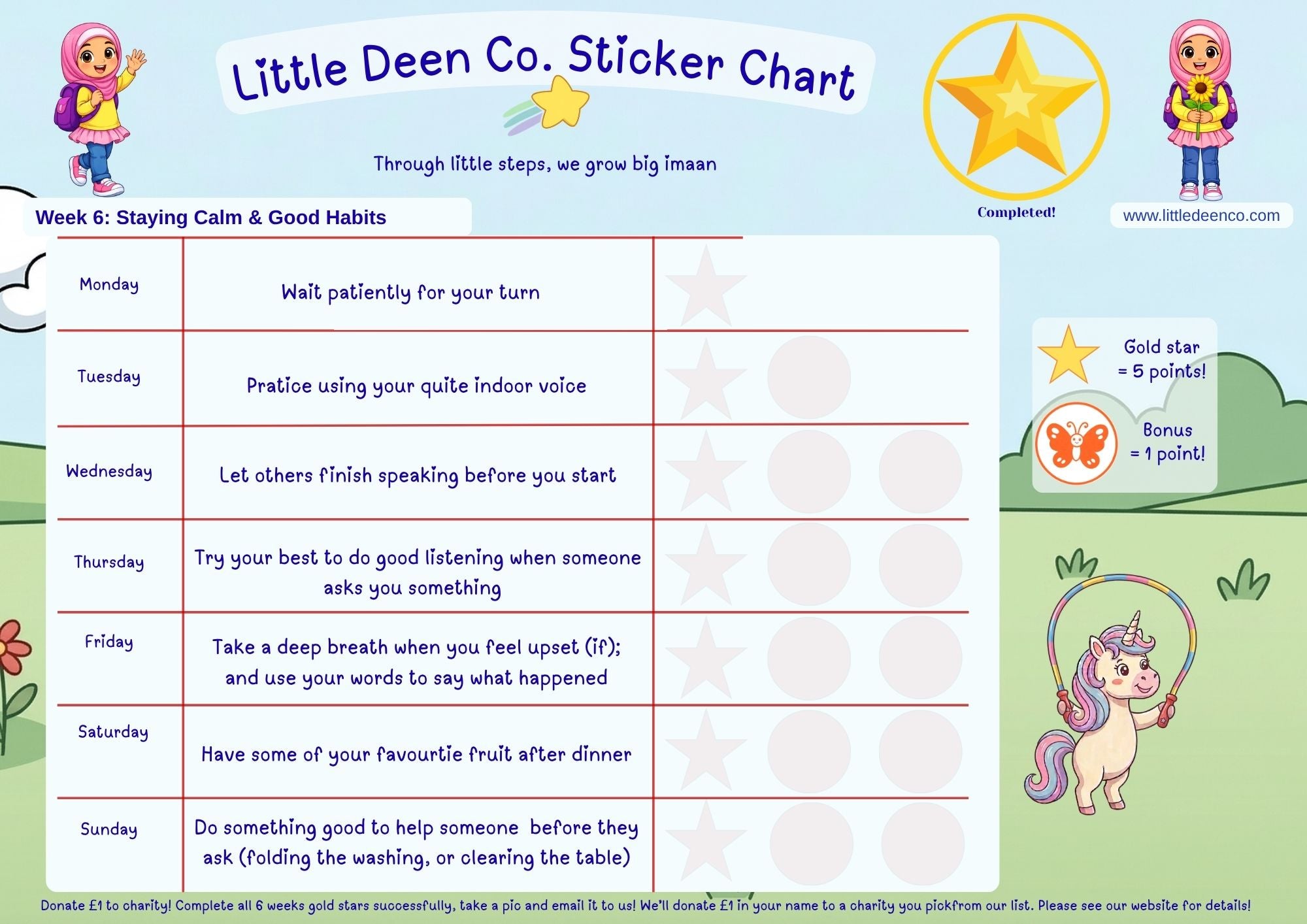 3 - 5 year old Deen Reward Sticker Chart Girl 3